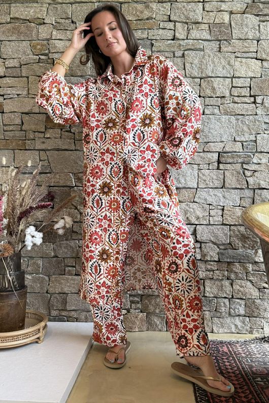 Riad Nights Longline Belted Duster Shirt Rust